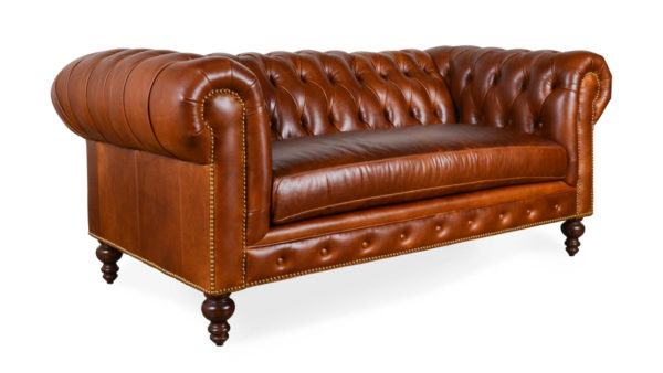 Classic Chesterfield Leather Loveseat 75 x 38 Mont Blanc Caramel by COCOCO Home