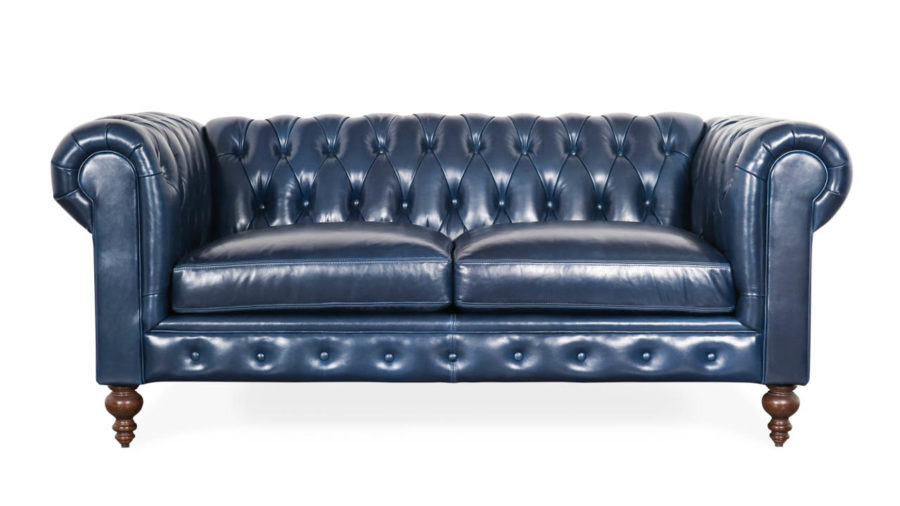 Classic Chesterfield Leather Loveseat 75 x 42 Mont Blanc Larkspur by COCOCO Home
