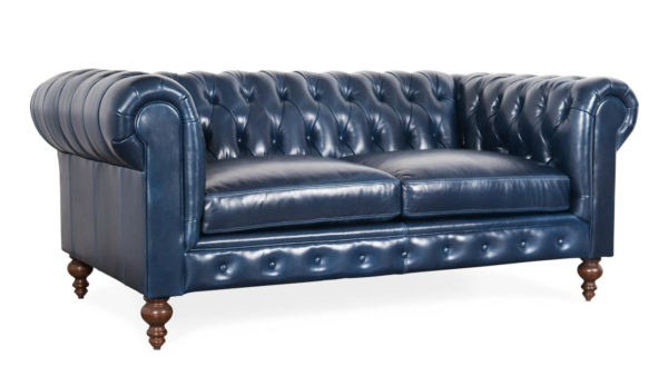 Classic Chesterfield Leather Loveseat 75 x 42 Mont Blanc Larkspur by COCOCO Home