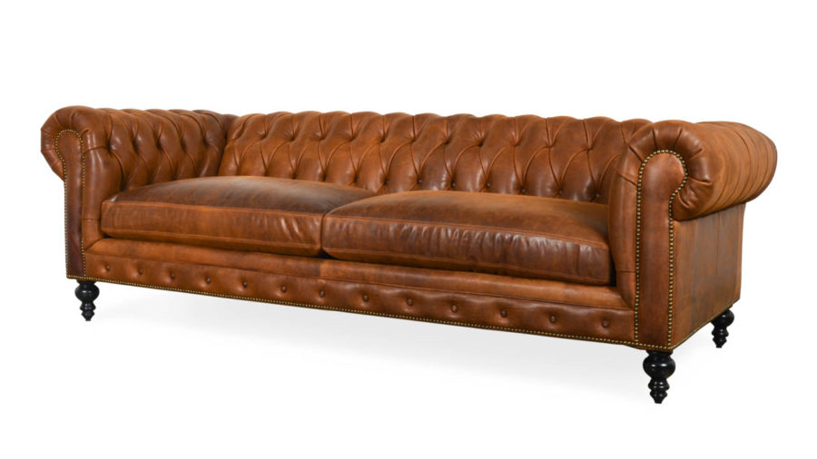 Classic Chesterfield Leather Sofa 96 x 42 Burnham Sycamore by COCOCO Home