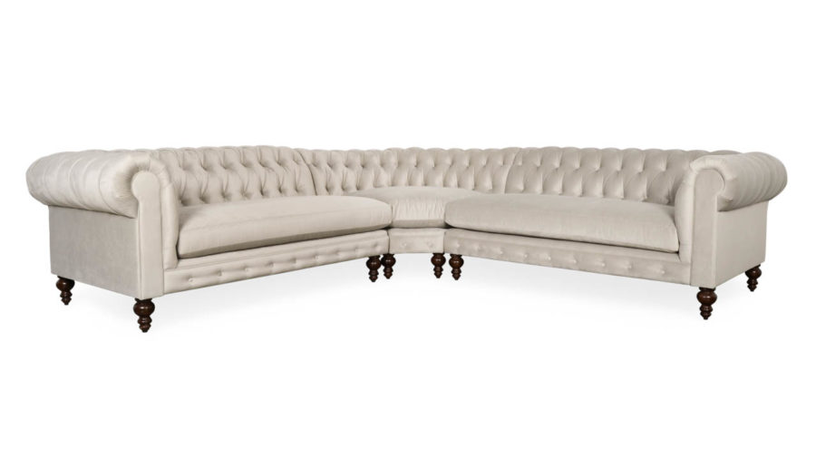 Classic Chesterfield Radius Corner Fabric Sectional 117 x 117 x 42 Thompson Concrete by COCOCO Home