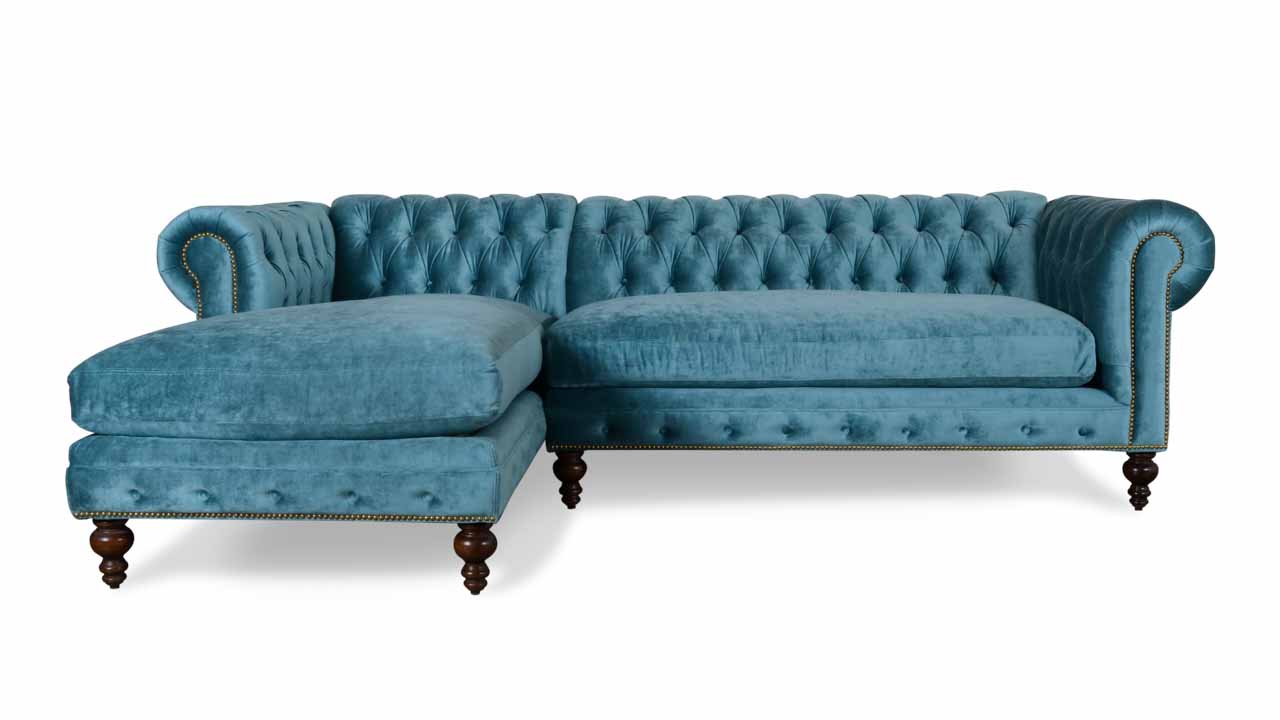 Classic Chesterfield Single Chaise Fabric Sectional 106 x 42 Milan Peacock