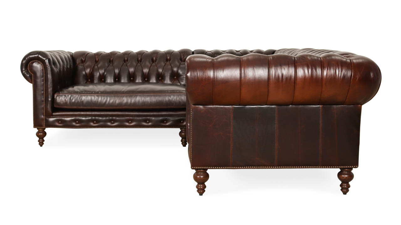Classic Chesterfield Square Corner Leather Sectional 97 x 97 x 42 Echo Cigar by COCOCO Home