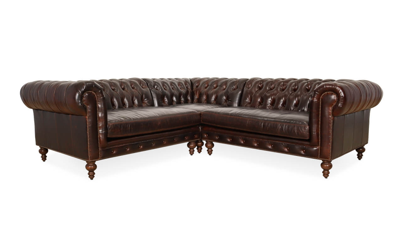 Classic Chesterfield Square Corner Leather Sectional