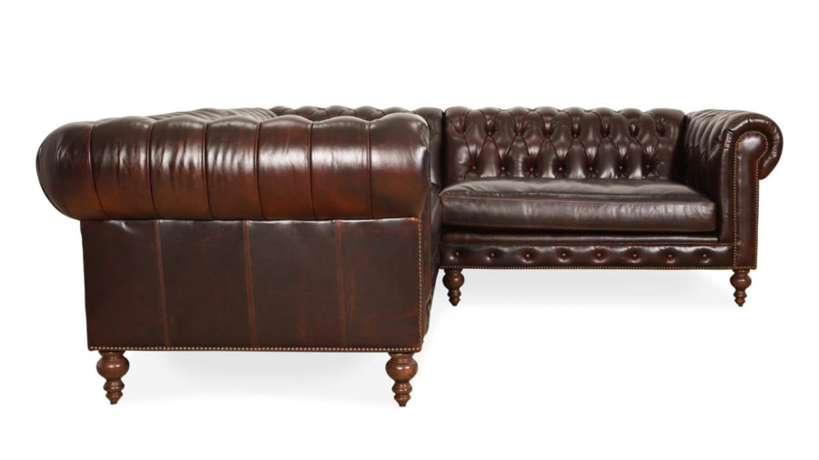Classic Chesterfield Square Corner Leather Sectional 97 x 97 x 42 Echo Cigar by COCOCO Home