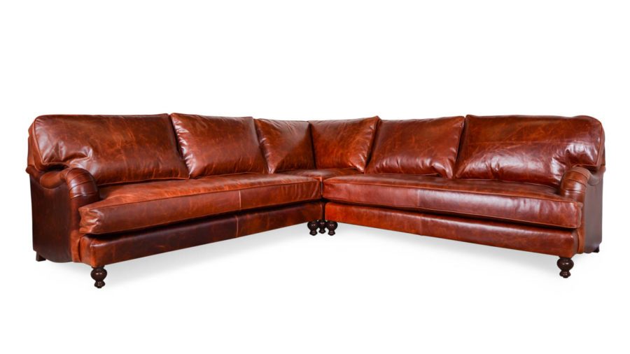 English Arm Pillow Back Square Corner Leather Sectional Echo Cognac by COCOCO Home