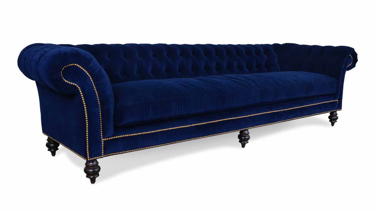 English Chesterfield Fabric Sofa 110 Cannes Lapis