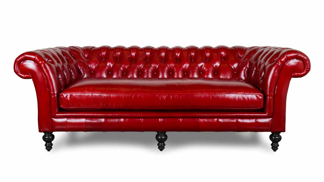 English Chesterfield Leather Sofa 91 x 40 Firenze Cranberry