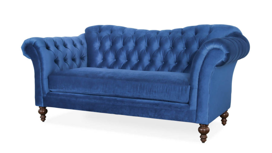 Lillington Chesterfield Fabric Loveseat 80 x 38 Versailles Navy Blue by COCOCO Home