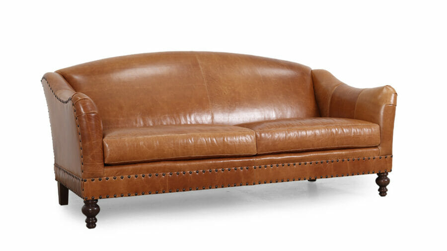 NEW Raleigh Sofa 2 Cushions 81x34 Leather Mont Blanc Sycamore 8500 Walnut Finish 06 Oiled Bronze Nail 10463NC