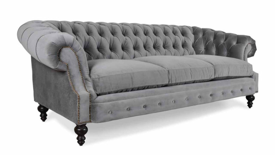 Biltmore Chesterfield Fabric Sofa 96 Como Grey Cloud Angle 1