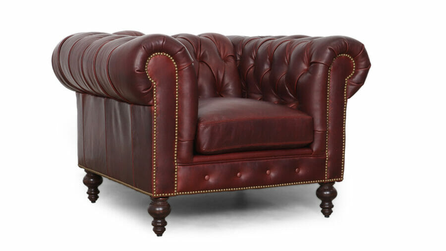 Classic Chesterfield Chair 43 x 39 Leather MG Ellis Oxblood Legs 8500 Walnut Nails 01 Natural Brass 11049 2