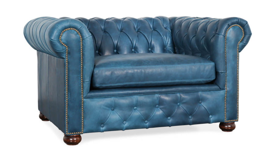 Traditional Chesterfield Leather Chair 55 x 42 Brentwood Navy by COCOCO Home