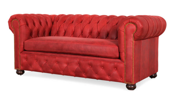 Traditional Chesterfield Leather Loveseat 75 x 38 Vintage Mustang Racing Red by COCOCO Home
