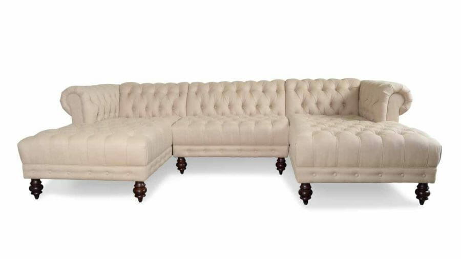 Chelsea Chesterfield Double Chaise Fabric Sectional Chartres Flax Front 1