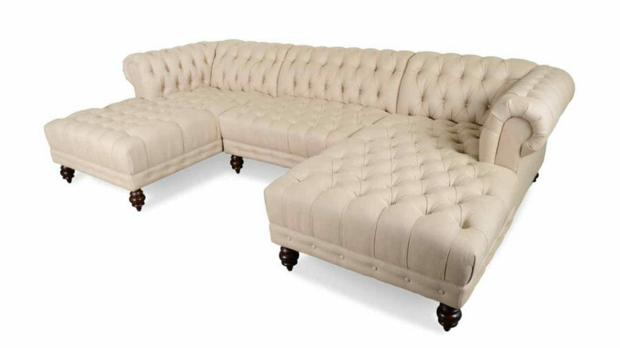 Chelsea Chesterfield Double Chaise Fabric Sectional Chartres Flax Upper Angle 1