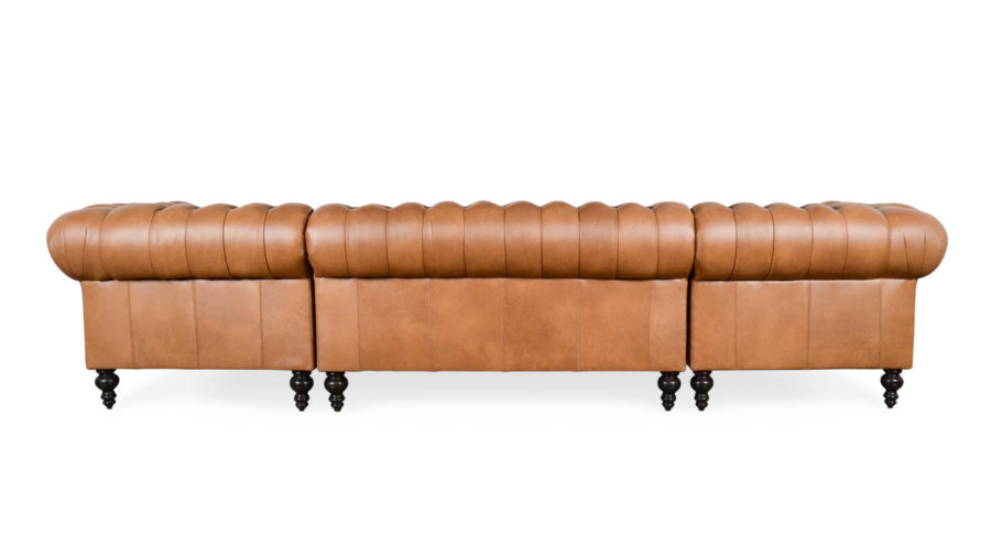 Classic Chesterfield Double Chaise Leather Sectional 133 x 42 Dante Walnut by COCOCO Home