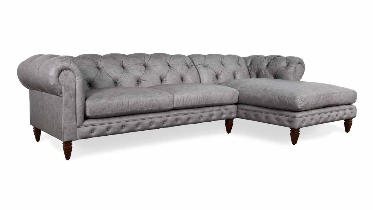 Soho Chesterfield Single Chaise Leather Sectional 121 x 42 x 72 Saloon Fossil