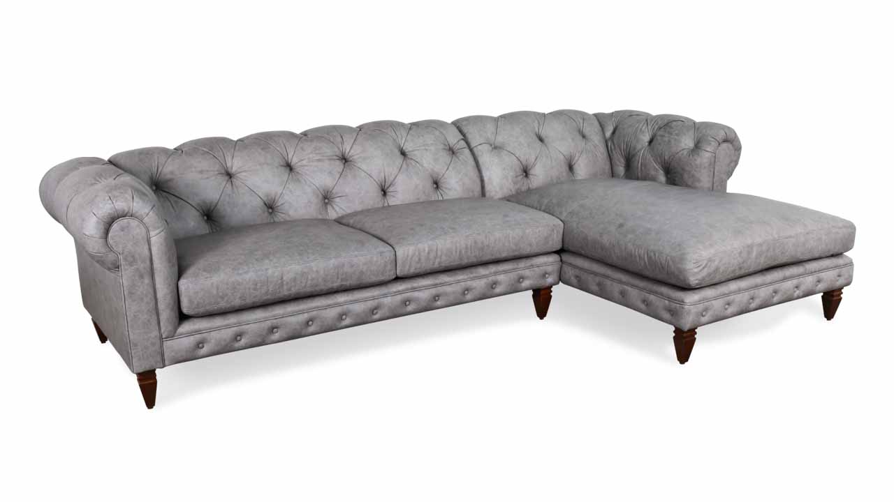 Soho Chesterfield Single Chaise Leather Sectional 121 x 42 x 72 Saloon Fossil 4