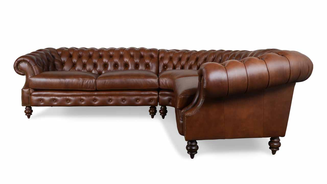 Biltmore Chesterfield Radius L Leather Sectional 114 x 92 Dante Bourbon Front
