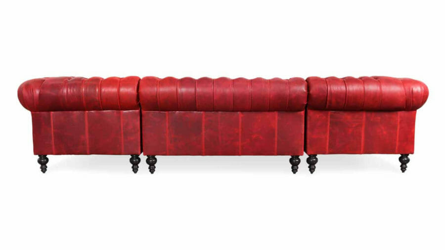 Chelsea Chesterfield Double Chaise Leather Sectional 127.5 x 42 x 38 CTL Vintage Mustang Racing Red 6 1 1