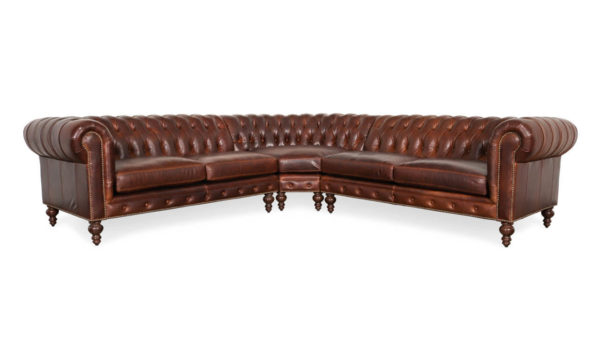 Classic Chesterfield Radius Corner Leather Sectional 113 x 113 x 38 Berkshire Bourbon 1 1 1