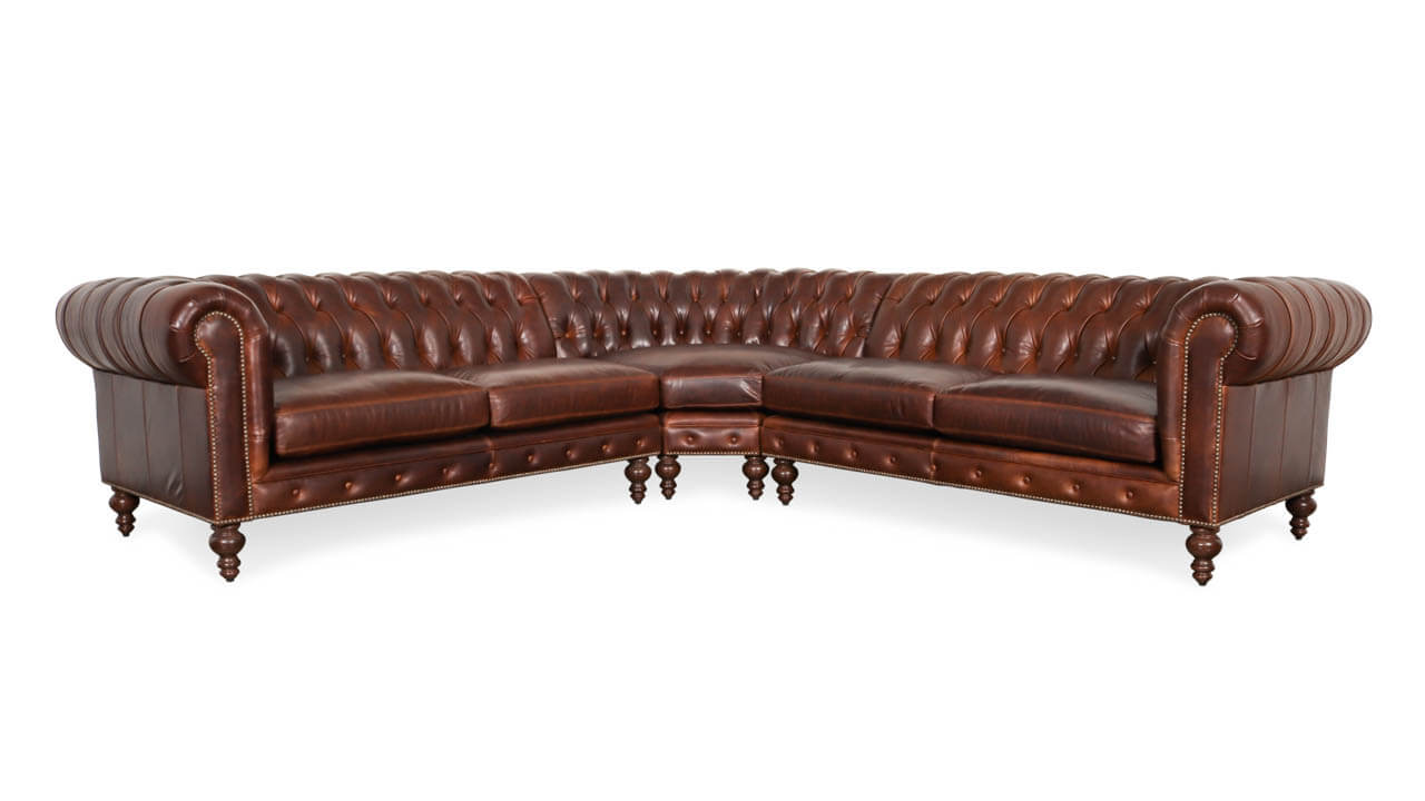 Classic Chesterfield Radius Corner Leather Sectional