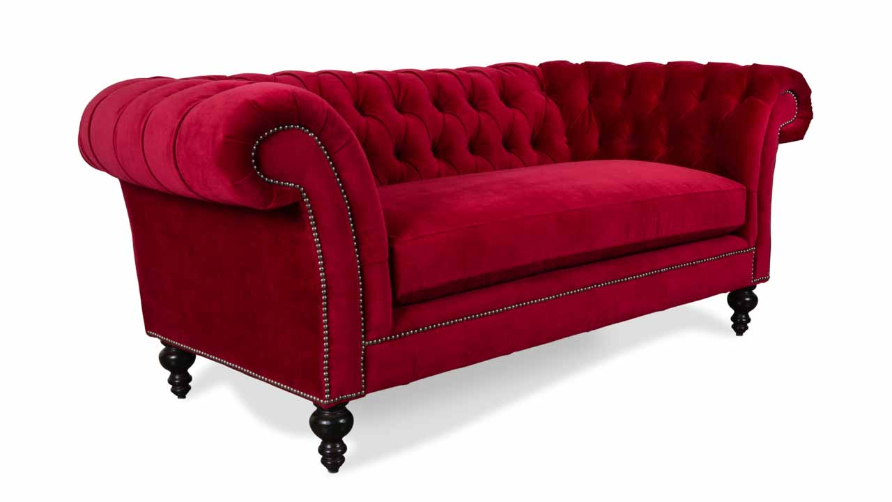 English Chesterfield Fabric Loveseat 77 Cannes Scarlet