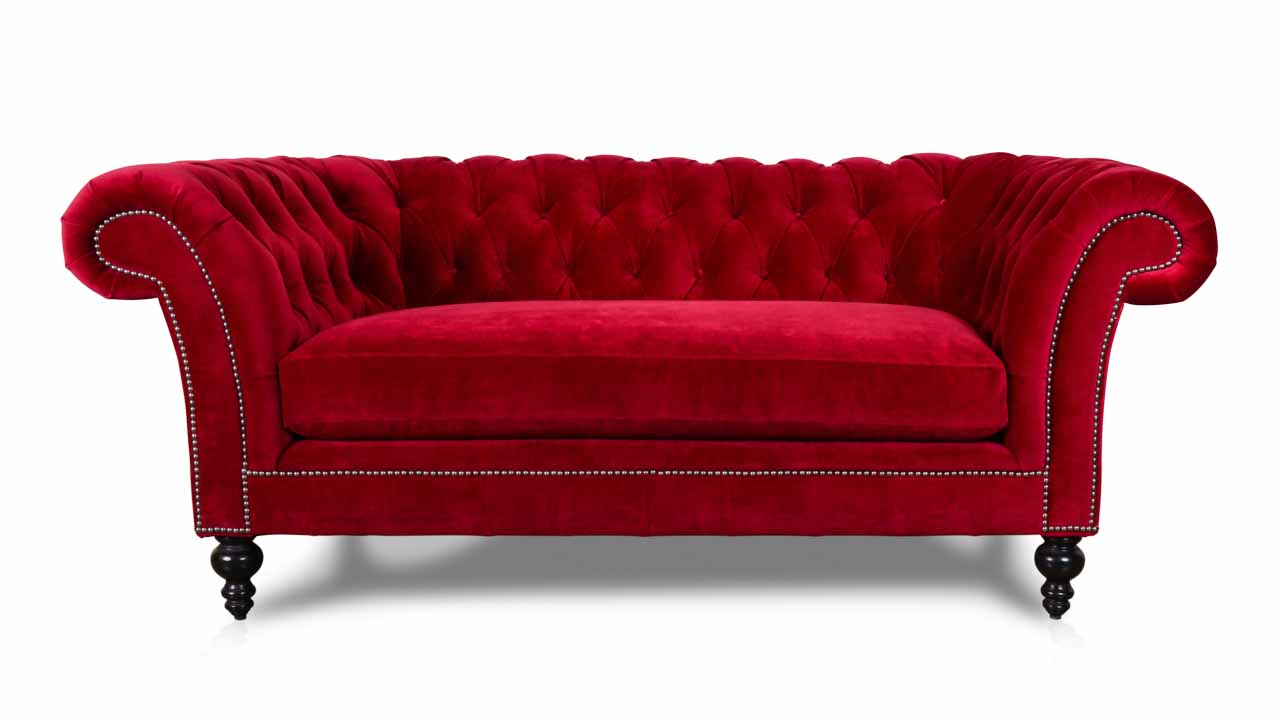 English Chesterfield Fabric Loveseat 77 Cannes Scarlet