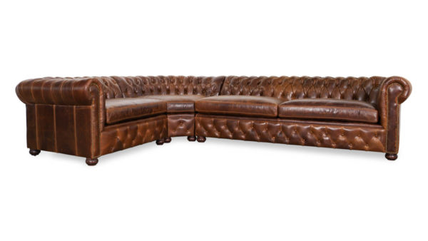 Traditional Chesterfield Radius L Leather Sectional 138 x 100 x 42 Cambridge Dark Rum by COCOCO Home