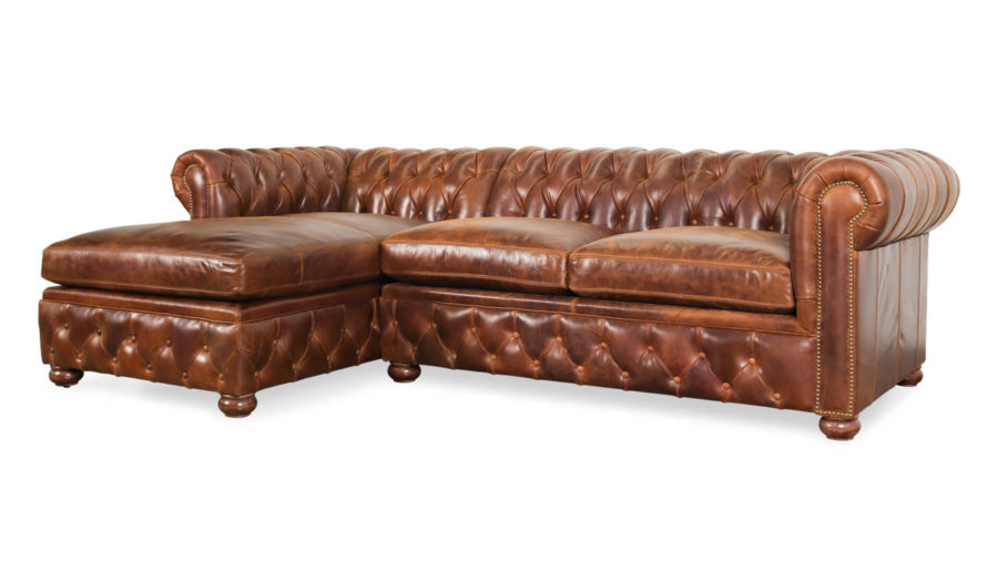 Traditional Chesterfield Single Chaise Leather Sectional 106 x 42 Cambridge Sycamore COCOCO Home
