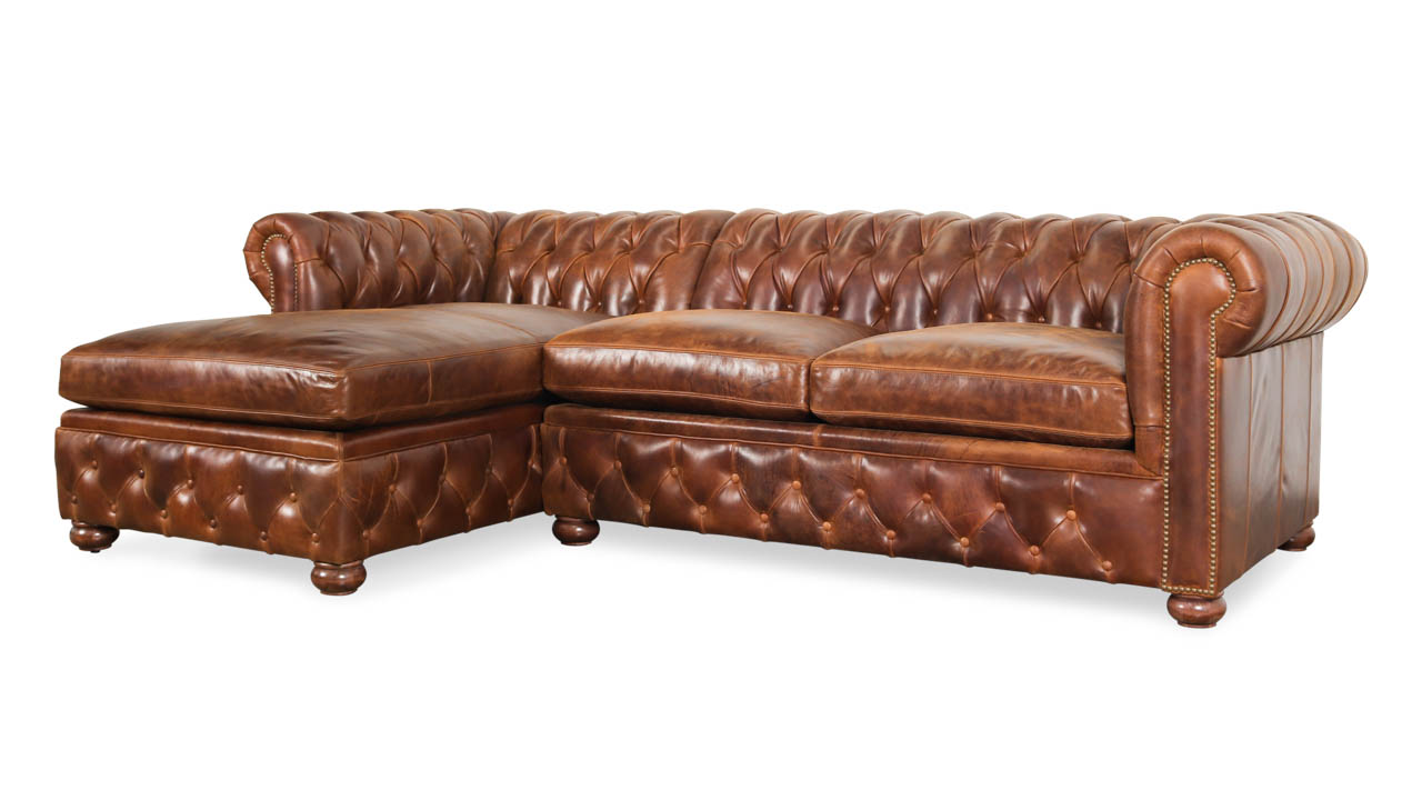 Traditional Chesterfield Single Chaise Leather Sectional