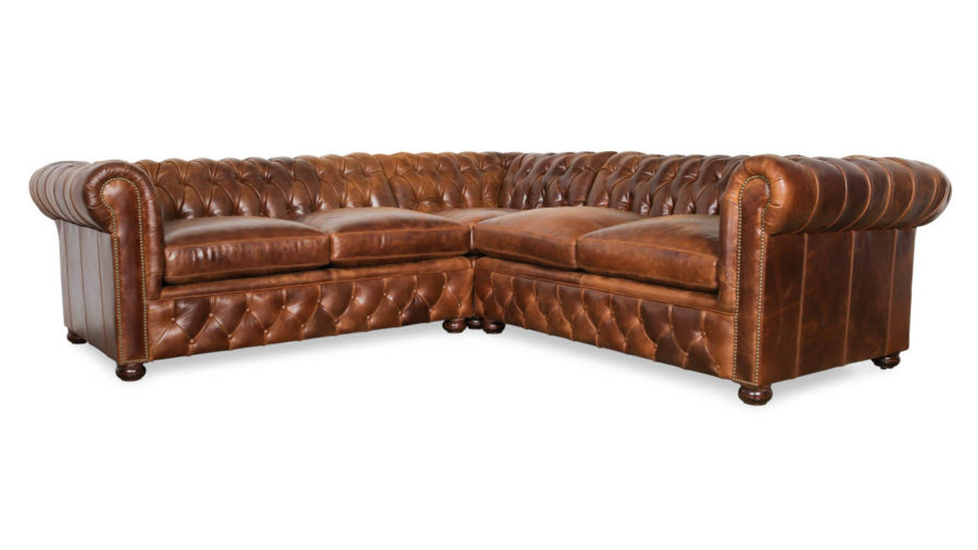 Traditional Chesterfield Square Corner Leather Sectional 109 x 109 x 42 Cambridge Dark Rum by COCOCO Home
