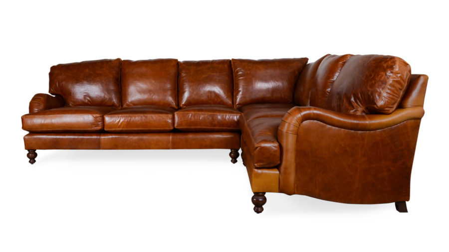 English Arm Pillowback Square L Leather Sectional 120 x 96 x 42 Mont Blanc Caramel by COCOCO Home