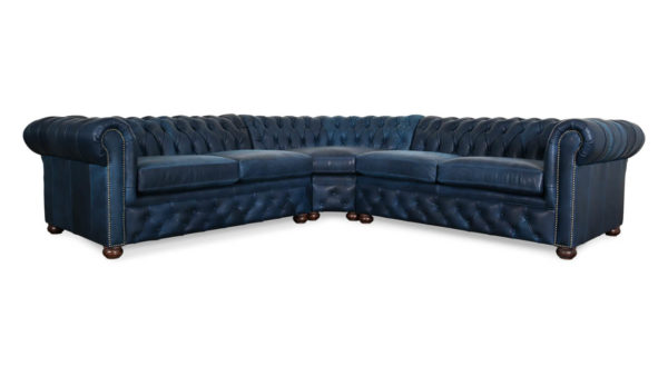 Traditional Chesterfield Radius Corner Leather Sectional 117 x 117 x 42 Brentwood Navy Milled