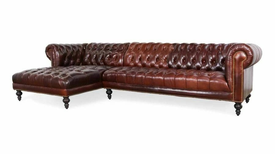 Chelsea Chesterfield Single Chaise Leather Sectional 121 x 38 x 72 Mont Blanc Bourbon 2 1