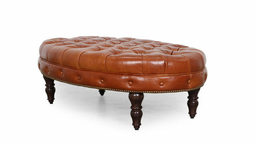 Chesterfield Fully Tufted Oval Ottoman 48 x 30 Mont Blanc Caramel 01 Natural Brass PO 11472