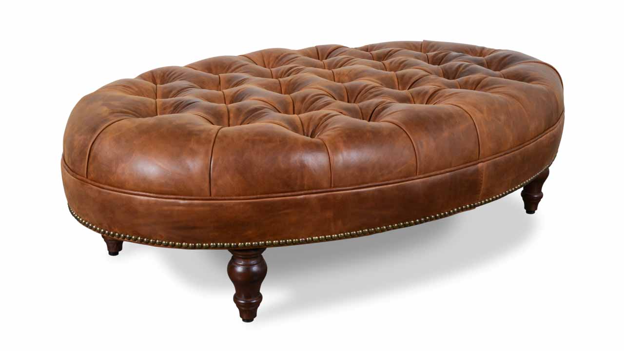 Chesterfield Oval Leather Ottoman 48 x 30 Biltmore Sycamore
