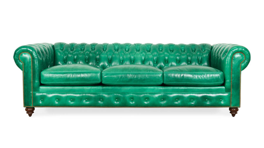 Classic Chesterfield Leather Sleeper Sofa 96 x 42 Mont Blanc Emerald by COCOCO Home