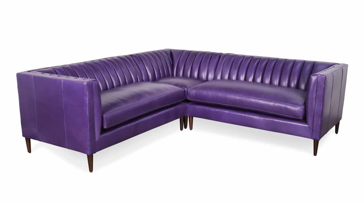 Clark Square Corner Leather Sectional, Purple Leather Sectional