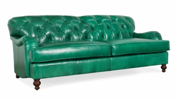 Cococo Home, Eastover Leather Sleeper Sofa, Moore & Giles, Mont Blanc Emerald, English roll arm, tufted english arm