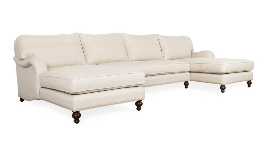 English Arm Pillowback Double Chaise Fabric Sectional 144 x 42 x 68 Chartres Malt by COCOCO Home