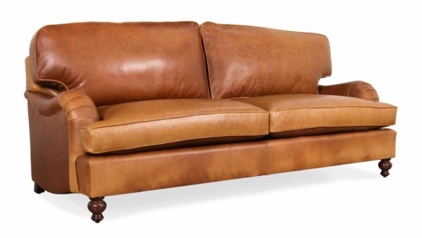 English Arm Pillowback Leather Sleeper Sofa 88 x 42 Berkshire Chestnut