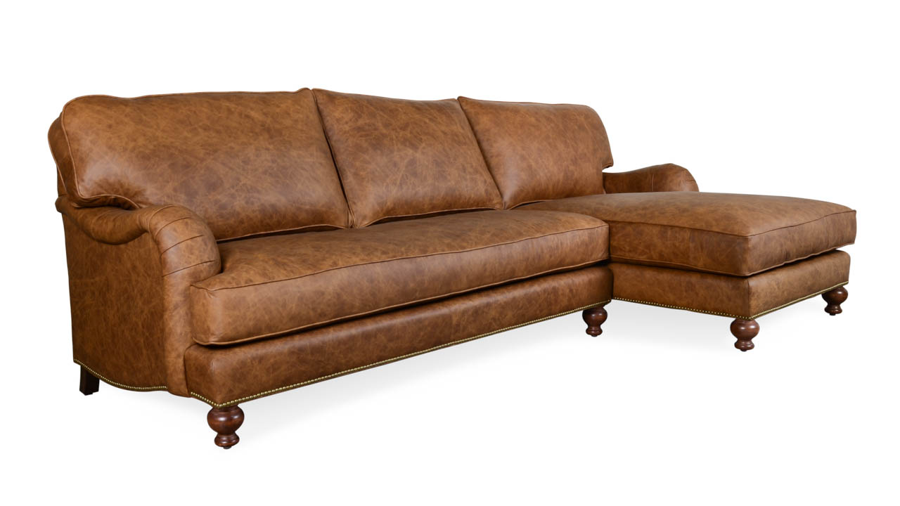 English Arm Pillow Back Single Chaise Leather Sectional