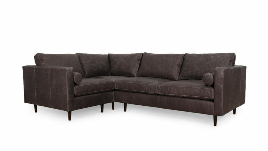 Madison Square Corner Sectional 74 x 104 x 40 Leather Brentwood Wolf 1000 Taper Walnut Finish 9833