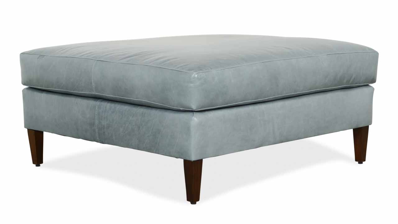 Contemporary Rectangle Leather Ottoman 40 x 40 Mont Blanc Storm