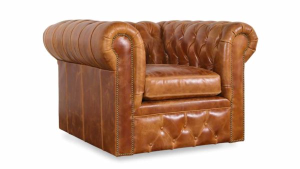 Traditional Chesterfield Leather Swivel Chair 43 x 42 Cambridge Sycamore