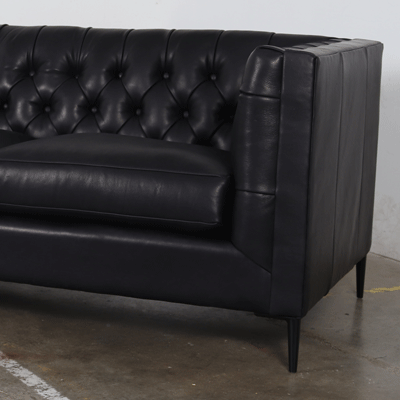 Belmont Leather Sofa 93 x 35 Harness Black Angela Black Matte 3 cushions 3