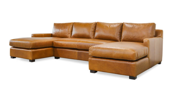 Brevard Double Chaise Leather Sectional 129 x 42 x 68 Mont Blanc Caramel