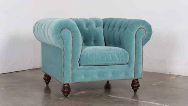 Classic Chesterfield Velvet Chair Blue Porto Whirlpool Teal